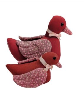Vintage Russ Berrie Duck Plush Pair Country Floral Cottagecore Easter Decor